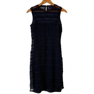 Ralph Lauren Black Lace Overlay Dress Small Shift Keyhole Back Cocktail LBD